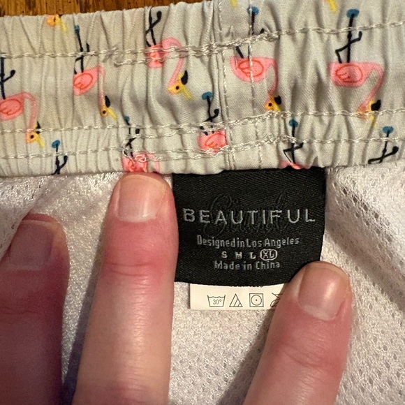 Goodfellow & Co Flamingo Pattern Swim Trunks - Cream and Pink - Picture 4 of 4